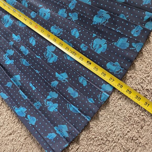 Vintage Floral Pleated Midi Skirt Women 16 Cottagecore Artsy Boho Teacher Blue - Picture 8 of 9